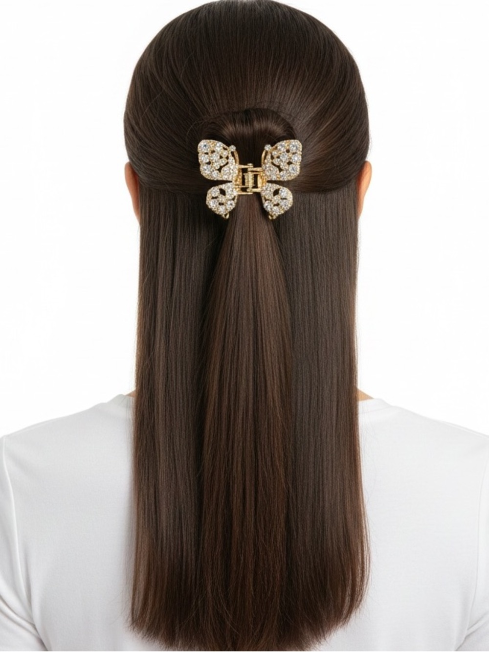 Butterfly Allover Clear Rhinestone 1.5” Gold Metal Lobster Claw Hair Clip Gift